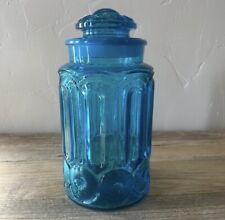 Vintage LE Smith Blue Moon and Star Glass Canister Jar picture