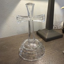 Vintage Deplomb Lead Crystal  Clear Table Top Christian Cross Made In USA 7 inch picture