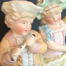 Antique German Bisque Figurine: Colonial Courting Couple, 10.5