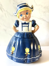 Vintage RARE Twin Winton Blue Dutch Girl Cookie Jar Cold-Painted Ceramic 13
