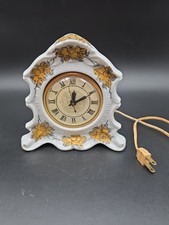 Vintage Porcelain W/ Gold Floral Pattern Lanshire Electric Mantel Clock Works picture