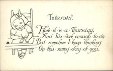 Little girl at desk Thursday Verse Am. Graphic Art Co. c1910s Vintage Postcard picture