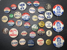 35 VINTAGE POLITICAL CAMPAIGN PINS: BUSH, LEE, HERTER, ALLEN + M729 picture