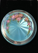 BEAUTIFUL Antique 830 Silver ENAMEL GUILLOCHE Compact GORGEOUS COLORS  M*I*N*T* picture