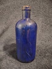 Vintage Cobalt Blue Glass Bottle, Fat Body, 8'' Tall picture