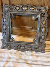Antique Ornate Heavy Cast Iron Picture Frame With Raised Oval Cabochons 14 X 14 picture