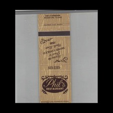 Matchbook Cover Phil's Restaurant Houston, TX picture