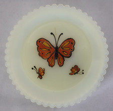 Fenton Hand Painted Custard Glass Cup Plate Butterflies Dee Kennedy Uranium Vtg picture
