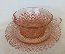 Hocking Glass Company Miss America Cup & Saucer Pink Diamond Pattern 1930s picture