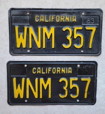 1963 California Black License Plate 1967 1968 1969 year tag YOM DMV clear W 357 picture