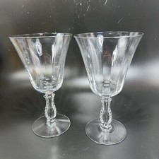 Fostoria SILVER FLUTES Clear Optic Crystal Glasses Set 2 Fancy Stem Goblets picture