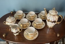 Vintage Sterling China Japan 15-Piece Tea Set Gold Lusterware Floral Mid-Century picture