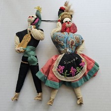 Vintage Portuguese Folk Dolls Pair Portugal Yarn Cloth Souvenir picture