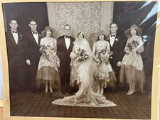 VTG 1920’s 1930’s Wedding Party Photo Stunning Brides Gown Cardboard Frame picture