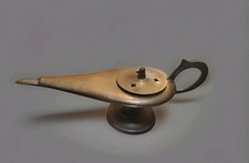 Brass Aladdin Genie Style Oil Lamp w/ Lid, Solid Gold/Brown Metal, India picture