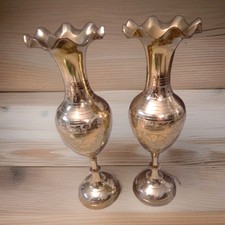 Vintage Etched Pair Of Brass Vases Made in India Very Unique Weights In Pic picture