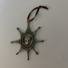 Leandra Drumm HTF Pewter Ornament Signed Sun? Framed Face  picture