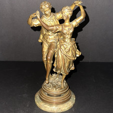 E. Rancoulet “Un Jour De Fete” Signed Dancing Couple Bronze Figurine Marble Base picture