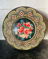 Vintage 70s Dutch Cookie Tin Embossed Floral Scene Made In Holland Sewing Box picture