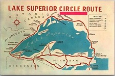 c1960s LAKE SUPERIOR CIRCLE ROUTE Map Postcard Minn. Michigan Wisc. Canada picture