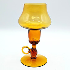 Vintage Amber Blown Glass Finger Loop Candle Holder MCM Scandinavian Style 6.5