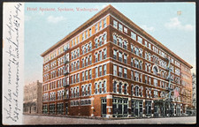 1909 Spokane WA Hotel Spokane Postcard Vintage Street View Postmarked Rare picture