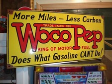 Large Rare Woco Pep Motor Oil Porcelain Enamel Sign Size 30