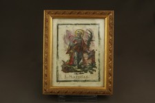 Antique Saint Matthias Hand-Colored Religious Engraving 18th Century picture