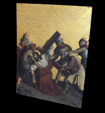 Antique mixed technic Descent from cross painting on copper Religious picture