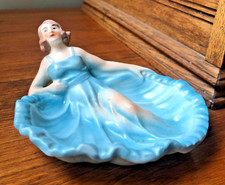 Antique Porcelain Reclining Lady trinket dish Czechoslovakia 4.5