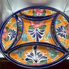 Mexican Talavera 7-piece serving tray set hand-painted orange, and floral motif picture