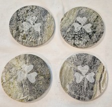 Vtg Irish Connemara Green Marble Coasters w/ Shamrocks Set of Four  picture
