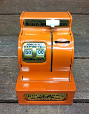 VINTAGE UNCLE SAM'S - ORANGE 3 COIN CASH REGISTER BANK picture