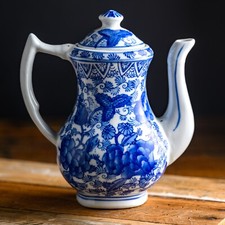 Dechang Ceramics Tea Pot Shenzen China Cobalt Blue & White Lidded 8