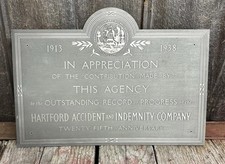 Vintage 1938 Commemorative Hartford Accident and Indemnity Company Plaque Sign picture
