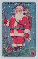 Vintage 1908 Anglo Xmas Santa Claus Horn Cane Snow Christmas Postcard picture