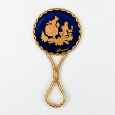 Limoges France Pocket Mirror Hand Vanity Gold Porcelain Ornate Victorian Regency picture