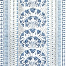 Anna French Egyptian Lotus Linen Print Fabric- Cairo / Blue White 2.30 yd AF9624 picture