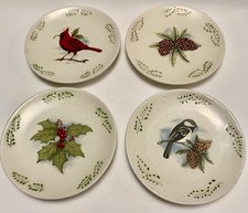 MWW Market Mini Plates Birds Pine Cones Holley Leaves Winter Christmas Set of 4 picture