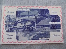 Winona Lake IN Bethany Campus Lodge Pier Chapel Multiview Vtg Postcard 1951 picture