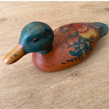 Vintage 1981 Signed Darlene Hand Painted Wood Duck Decoy Folk Art Floral Fruit picture