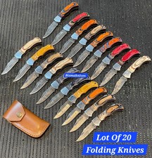 LOT of 20 pcs Damascus Steel Hunting Folding knife, Pocket Knives With Sheath picture