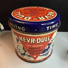 Vintage NEVR-DULL Magic Wadding Metal Polish 5oz Tin Original Contents USA picture