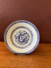 Vintage Jingdezhen Blue And White Dragon Rice Grain 8.25” Porcelain Salad Plate picture