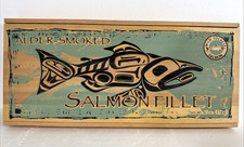 Original Alder Smoked Salmon Native Painted Wooden Advertising Box Decor 18.5” picture