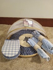 Bamboo Tent Picnic Tray with Foldable Net &4 Place Mats&Oven Mitts, Handcrafted  picture