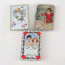 Lot of 3 Vintage Valentine’s Day Postcards 1928 – Valentine Greetings Set picture