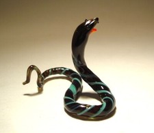 Blown Glass Art Figurine Animal Small Black and Green SNAKE Halloween Gift Decor picture
