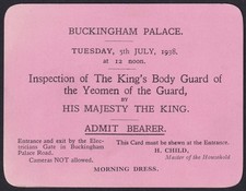 GB 1938 Buckingham Palace invitation Guard Inspection by His Majesty The King picture