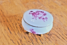 Vintage Porcelain Small Floral Trinket Box With Lid Gold Tone Detail Footed picture